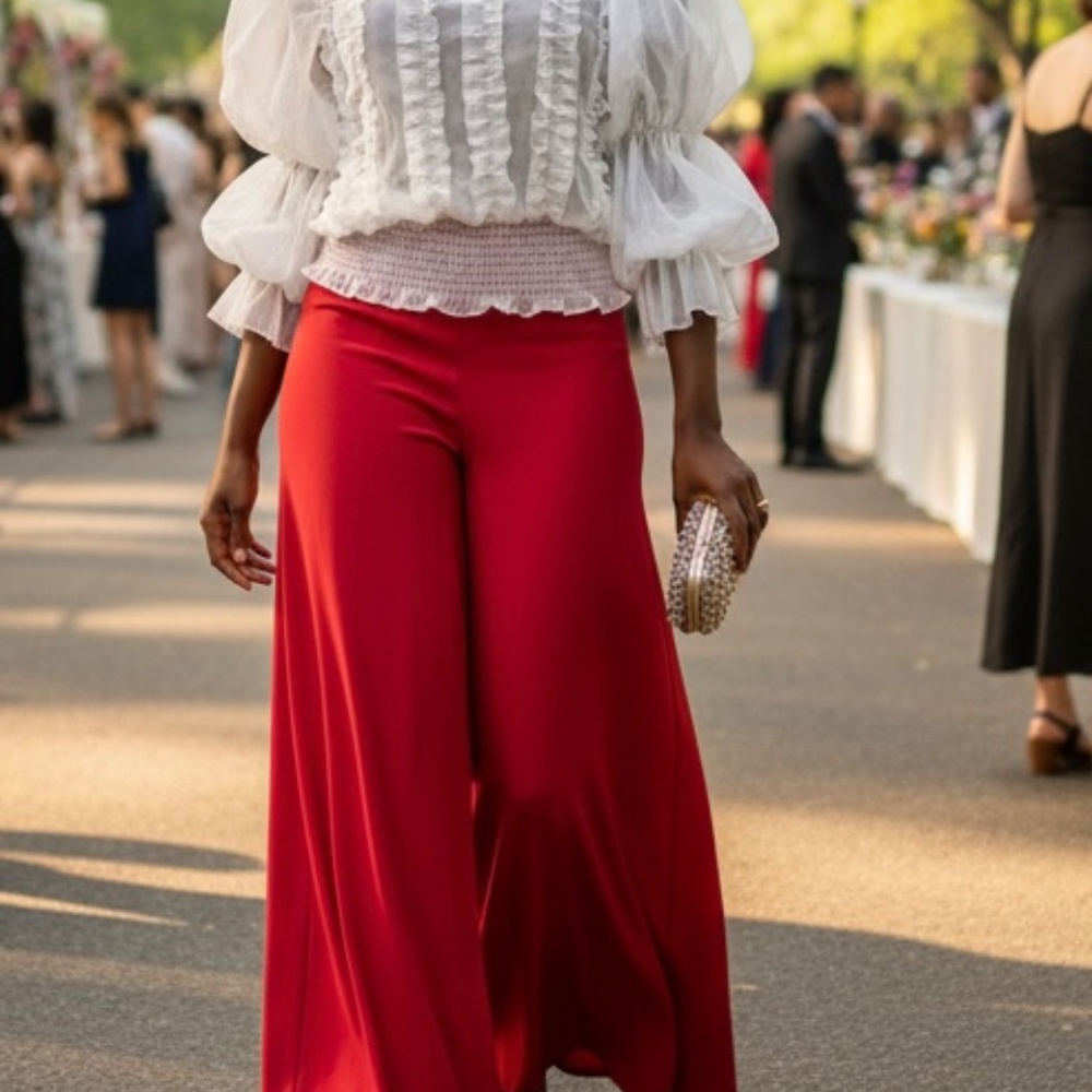 Smocked White Ruffle Puff-Sleeve Blouse - Picture 3 of 12